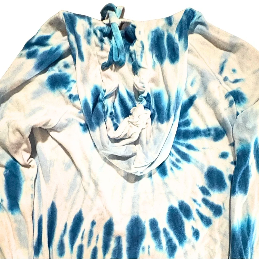 TIE DYE HOODIE SWEATSHIRT Blue White Boho Pullover Cozy Loungewear Womens SZ 3X - Picture 8 of 12